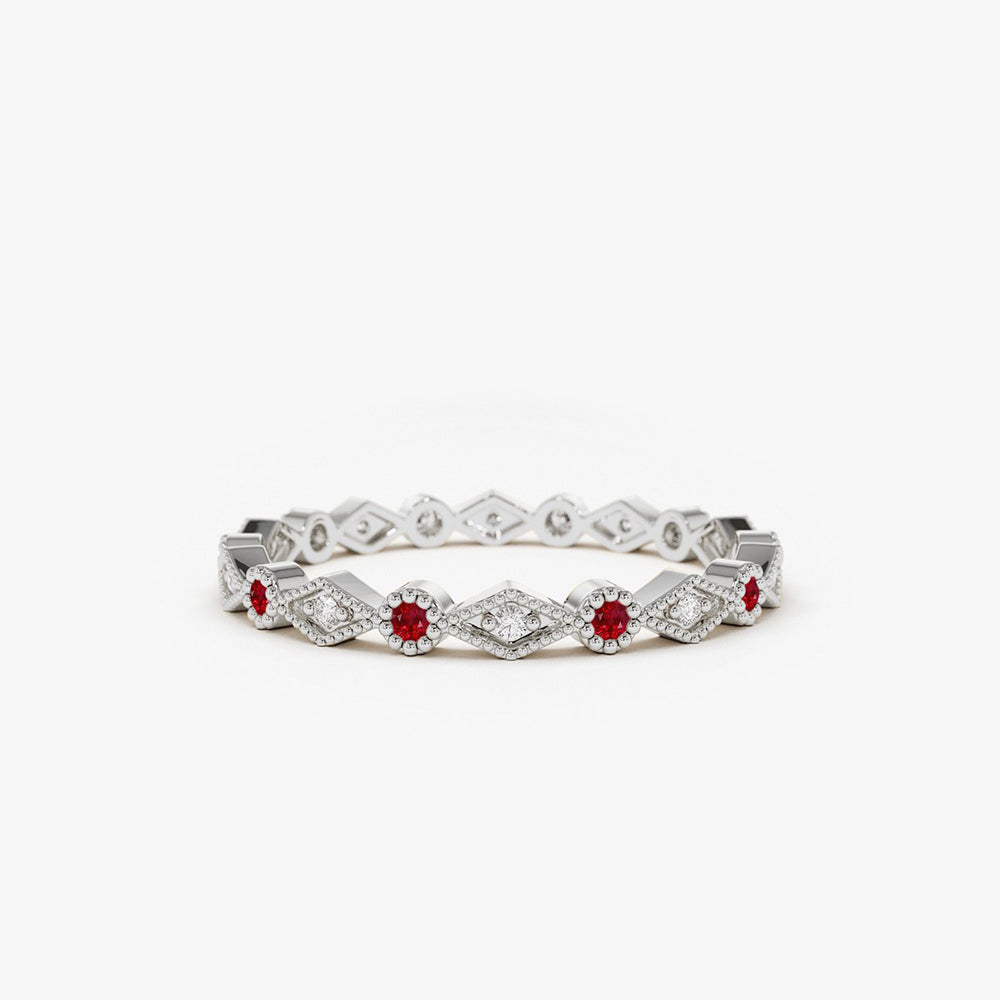OBFJ1683 - 14k Ruby Art Deco Wedding Band 7