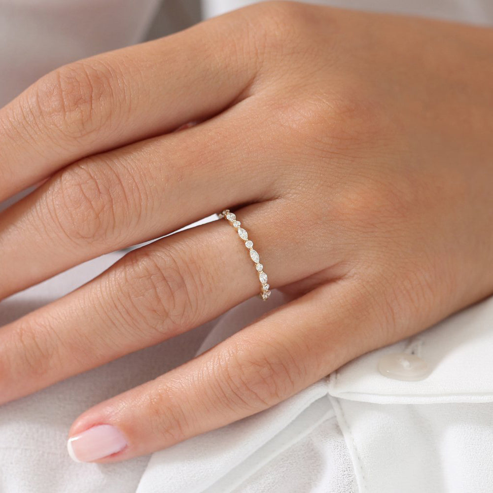 OBFJ1755 - 14K Gold Marquise and Round Diamond Ring 5