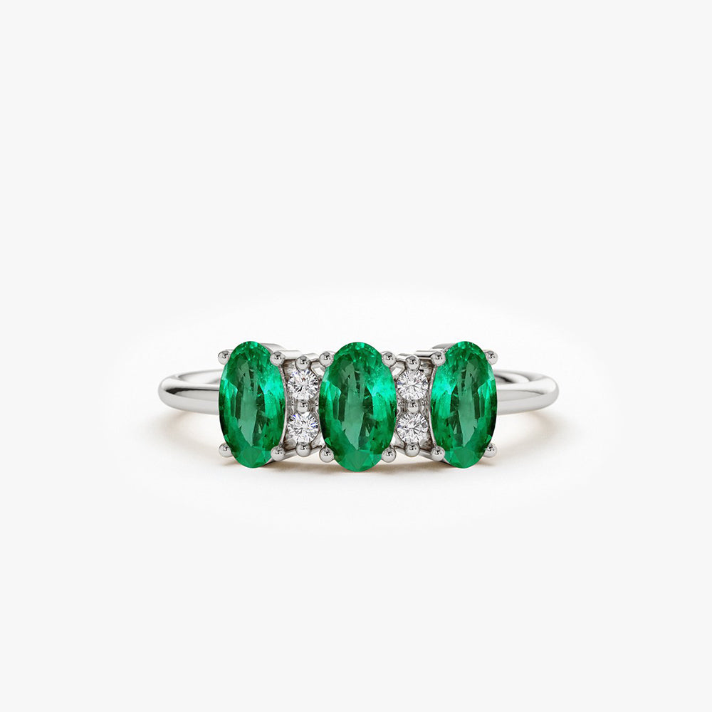 OBFJ1704 - 14k Triple Oval Emerald Diamond Ring 6