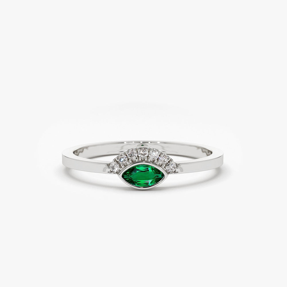 OBFJ1703 - 14k Marquise Emerald Eye Diamond Ring 5