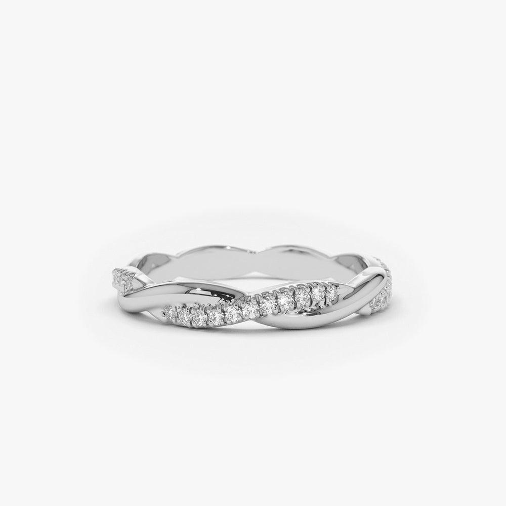 OBFJ1708 - Weaving Braid Eternity Diamond Ring ring in selectable metal and diamond options - Roselle Jewelry view 7