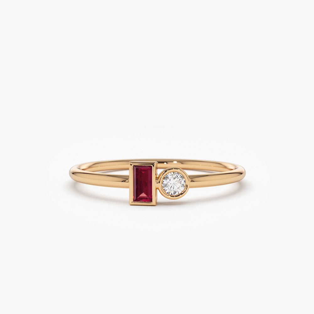 OBFJ1747 - 14k Baguette Ruby and Diamond Ring 4