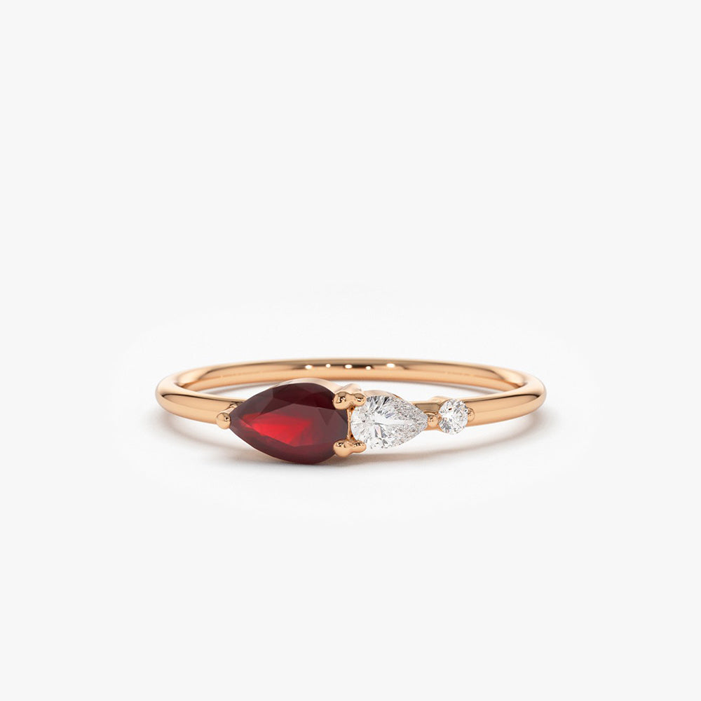 OBFJ1751 - Pear Shape Natural Ruby with Pear Shape Diamond Ring ring in selectable metal and diamond options - Roselle Jewelry view 4