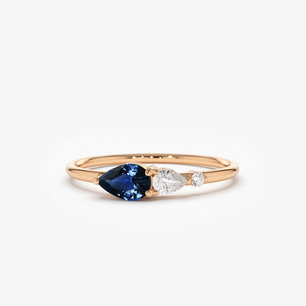 OBFJ1750 - Pear Shape Natural Sapphire with Pear Shape Diamond Ring ring in selectable metal and diamond options - Roselle Jewelry view 3