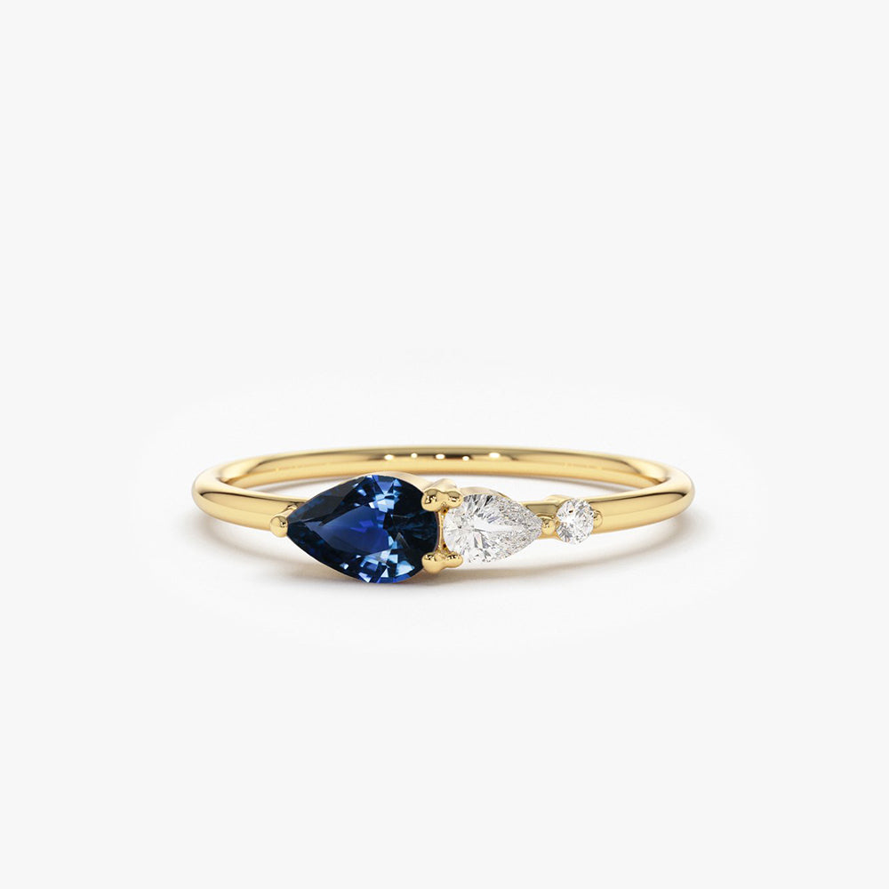 OBFJ1750 - Pear Shape Natural Sapphire with Pear Shape Diamond Ring ring in selectable metal and diamond options - Roselle Jewelry view 1
