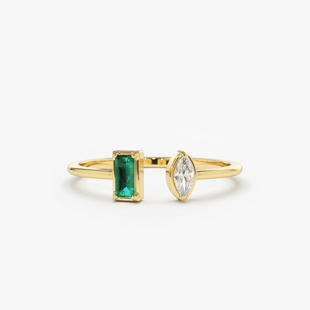 OBFJ1765 - 14K Gold Emerald and Diamond Cuff Ring 1