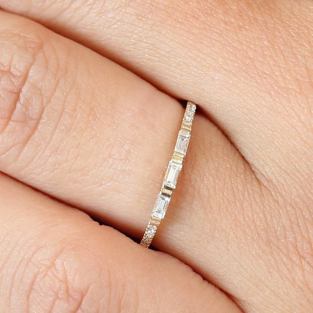 OBFJ1821 - 3 Baguette Matching Diamond Ring ring in selectable metal and diamond options - Roselle Jewelry view 2