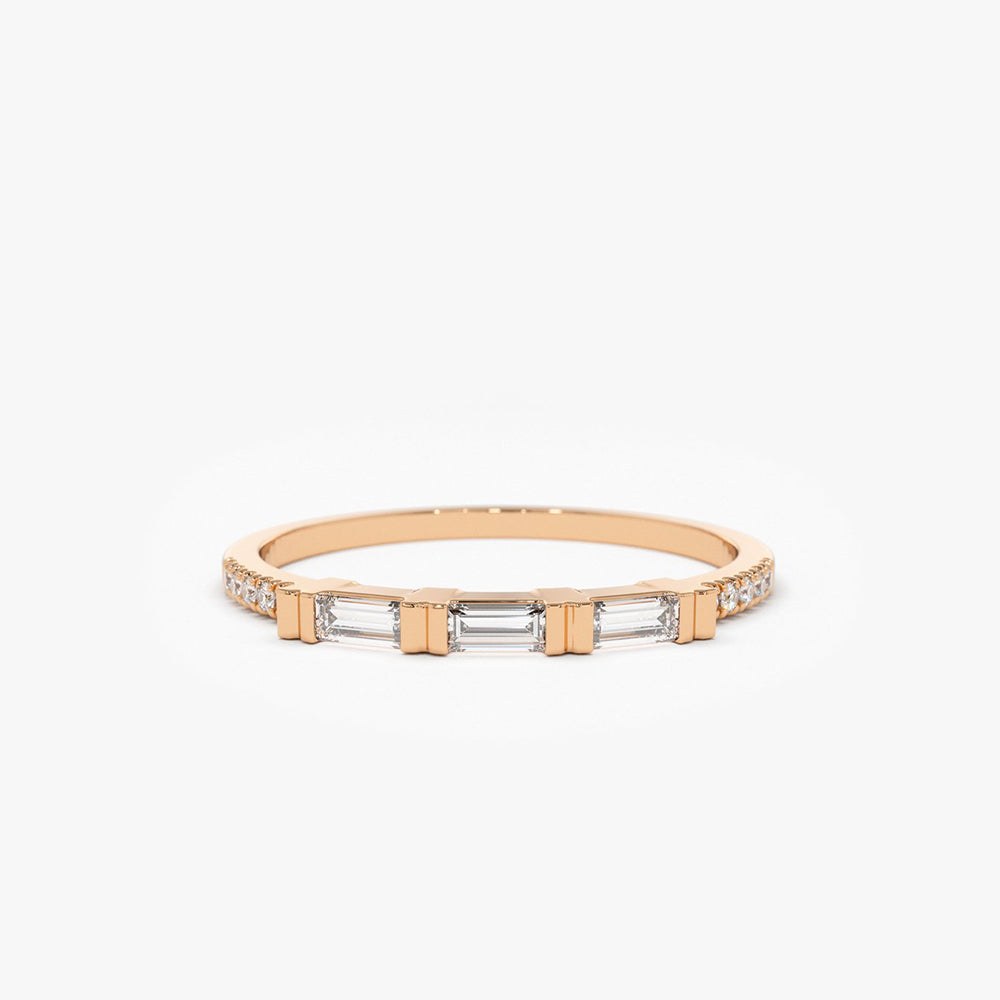 OBFJ1821 - 3 Baguette Matching Diamond Ring ring in selectable metal and diamond options - Roselle Jewelry view 4