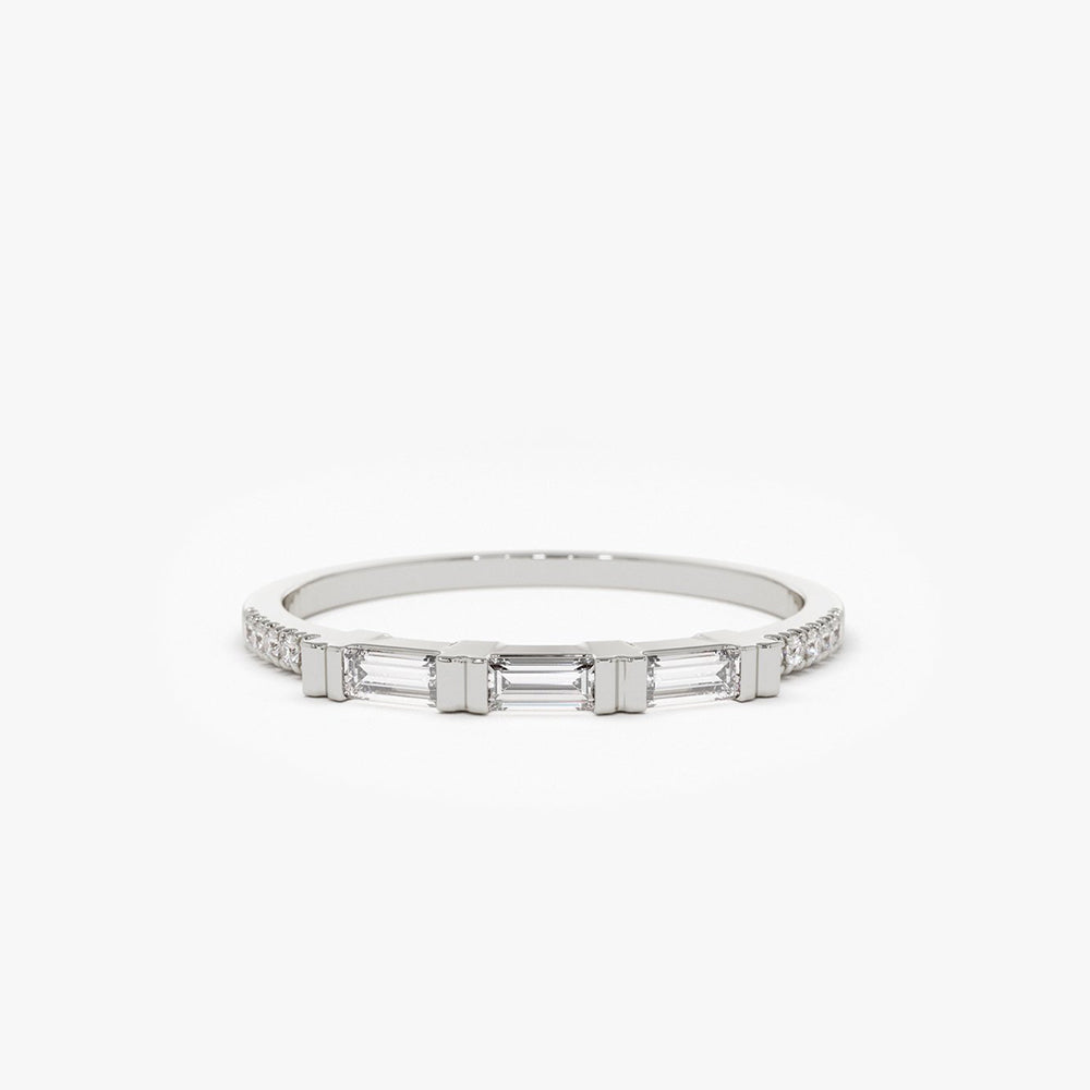 OBFJ1821 - 3 Baguette Matching Diamond Ring ring in selectable metal and diamond options - Roselle Jewelry view 5