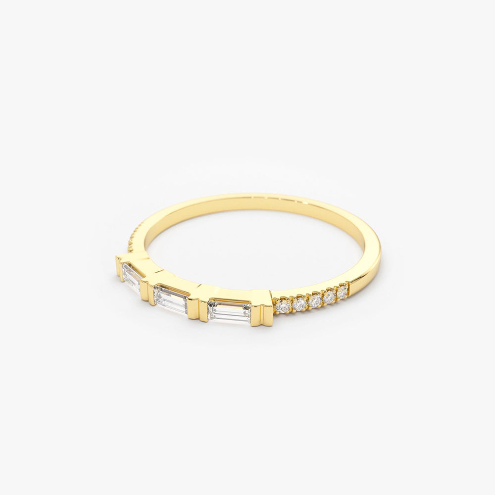 OBFJ1821 - 3 Baguette Matching Diamond Ring ring in selectable metal and diamond options - Roselle Jewelry view 6
