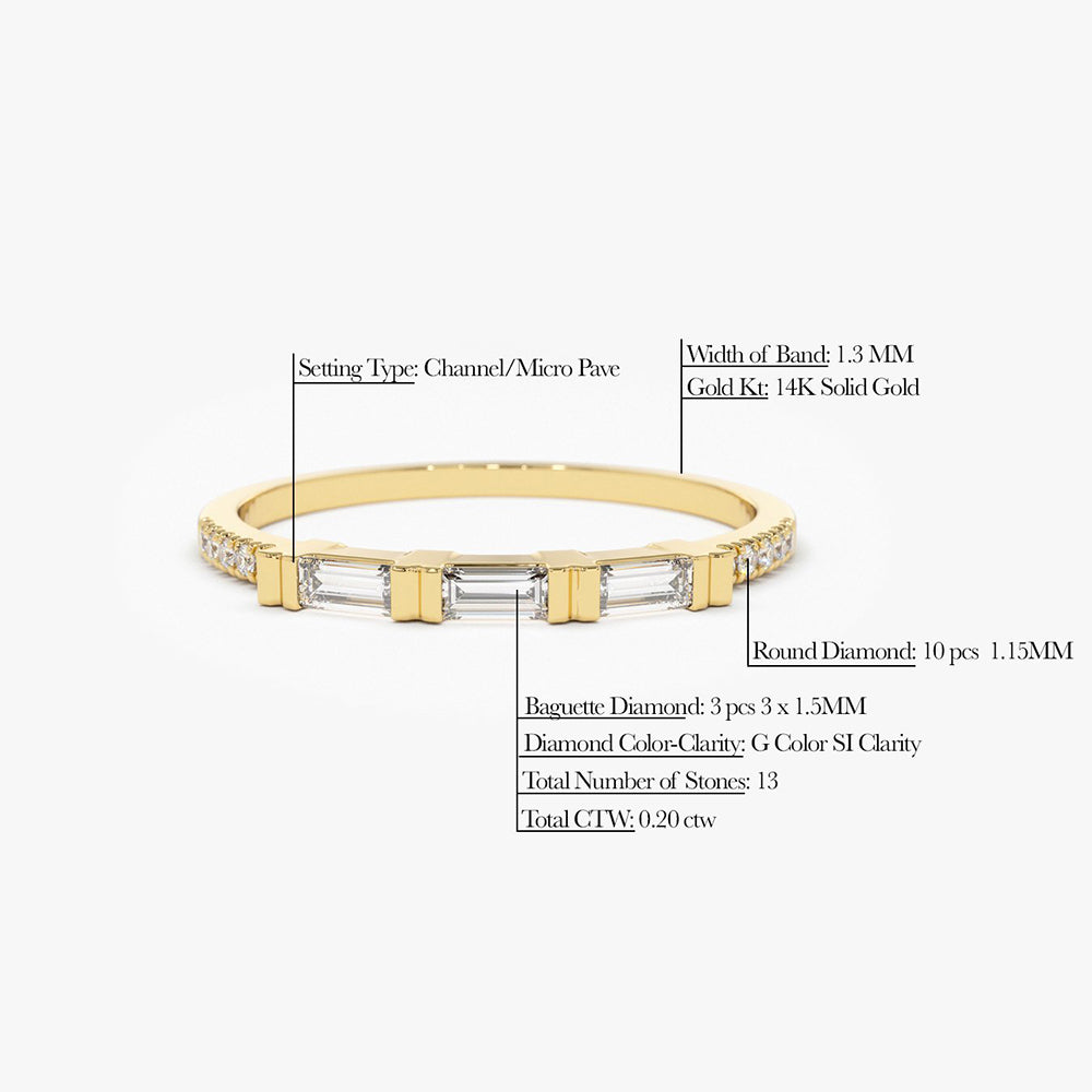 OBFJ1821 - 3 Baguette Matching Diamond Ring ring in selectable metal and diamond options - Roselle Jewelry view 7