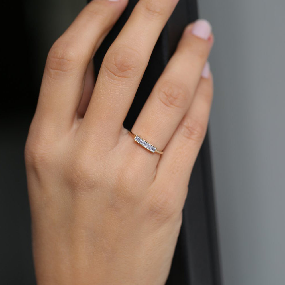 OBFJ1758 - Channel Set Baguette Diamond Ring ring in selectable metal and diamond options - Roselle Jewelry view 5