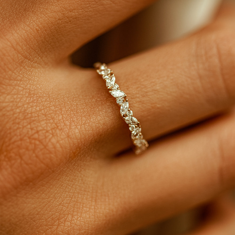 OBFJ1787 - 14K Gold Slanted Marquise and Round Diamond Ring 2