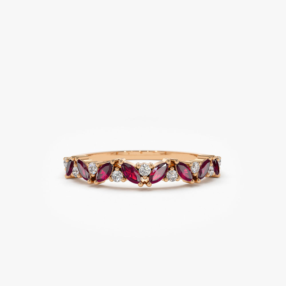 OBFJ1788 - 14k Slanted Ruby and Round Diamond Ring 6