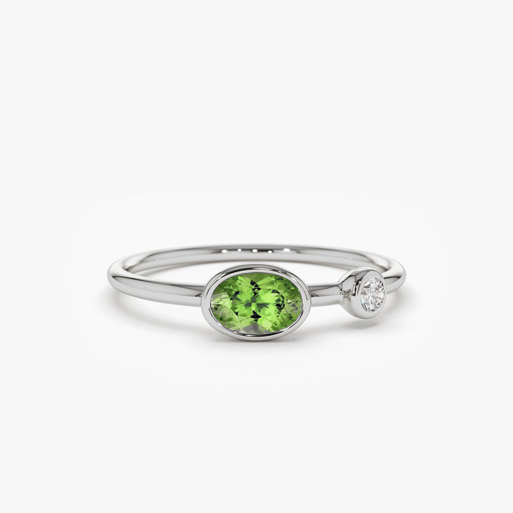 OBFJ1771 - 14k Gold Oval Peridot and Diamond Ring 8