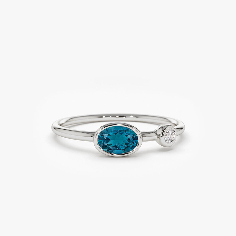 OBFJ1772 - 14k Gold Oval London Blue Topaz and Diamond Ring 8