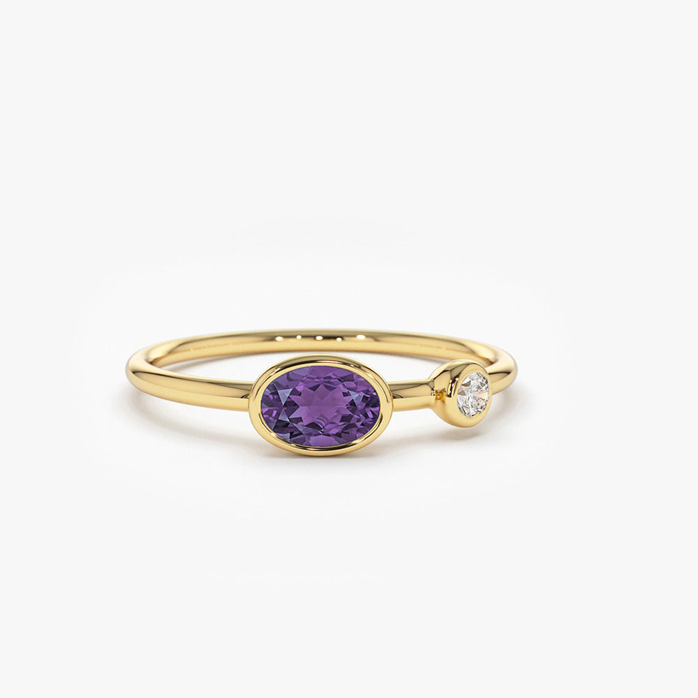 OBFJ2016 - Oval Shape Amethyst and Diamond Ring ring in selectable metal and diamond options - Roselle Jewelry view 1