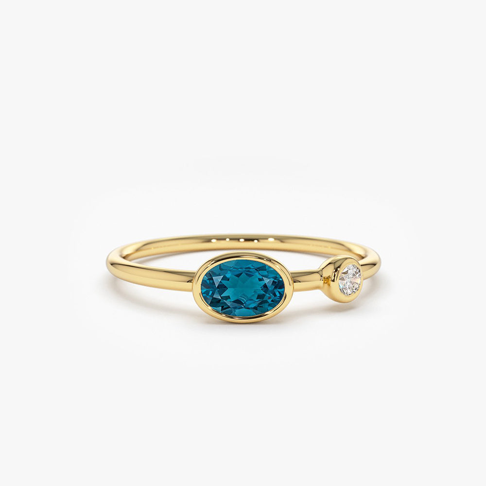 OBFJ1772 - 14k Gold Oval London Blue Topaz and Diamond Ring 1