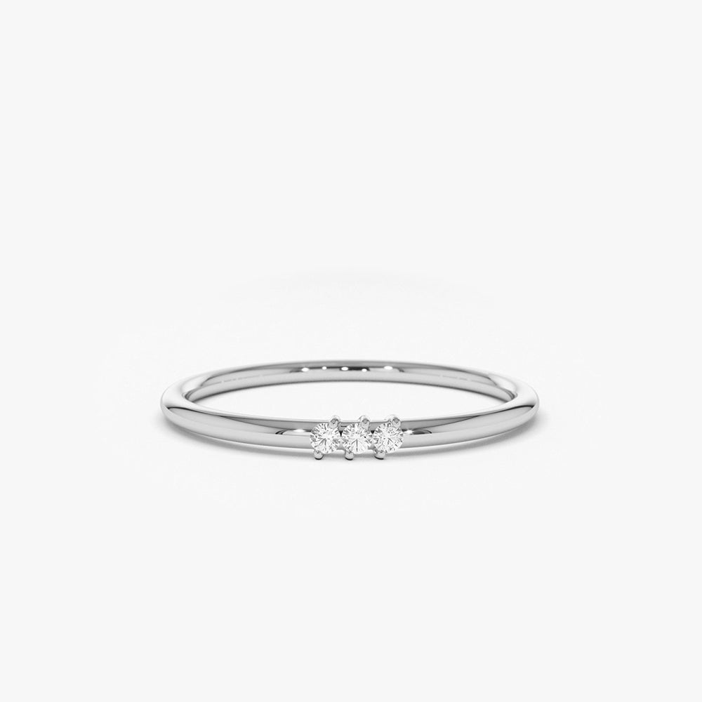 OBFJ1775 - 14K Gold 3 Stone Minimalist Diamond Ring 9
