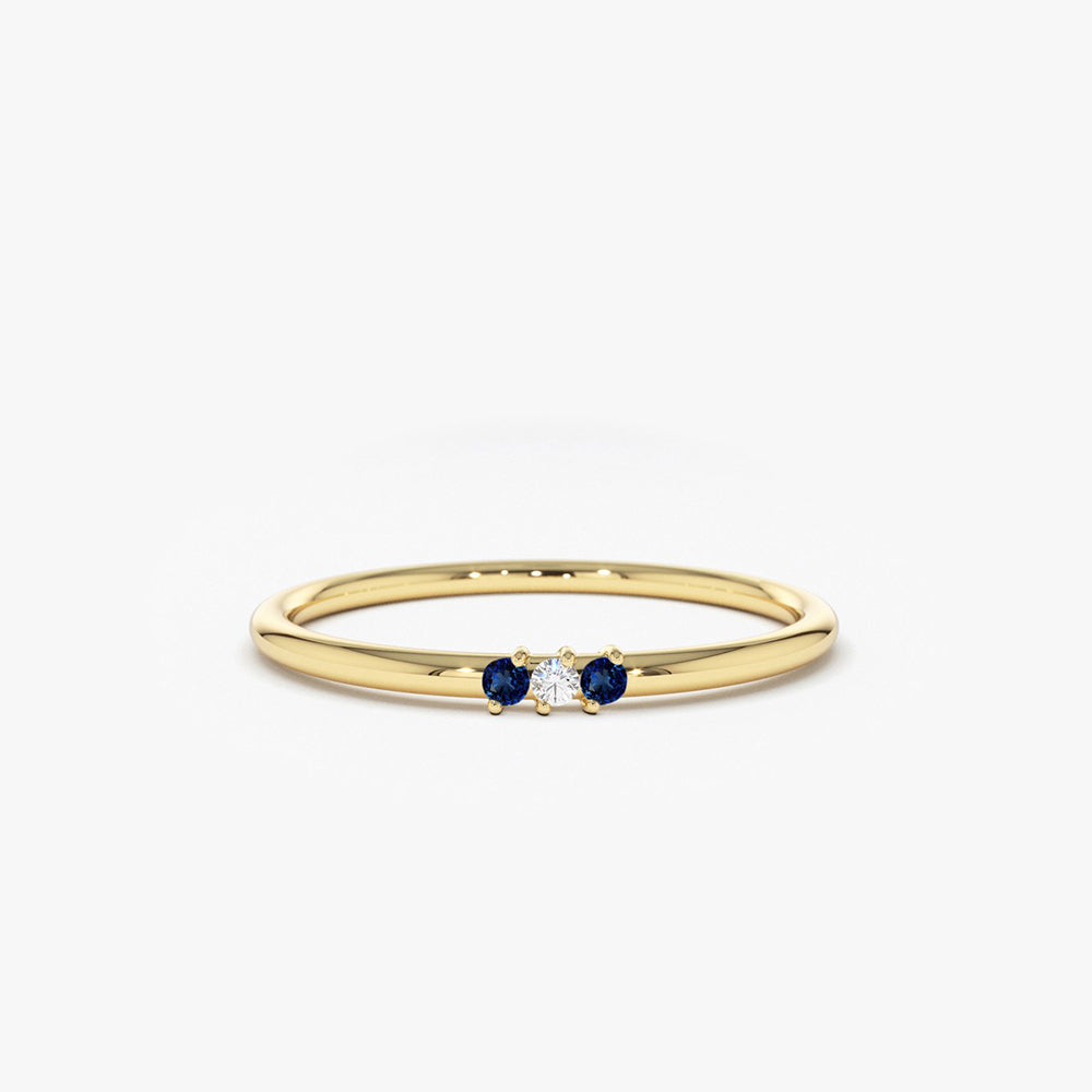 OBFJ1778 - 14K Gold Minimal Sapphire and Diamond Ring 1