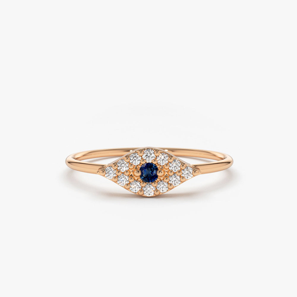 OBFJ1790 - Diamond and Sapphire Evil Eye Ring ring in selectable metal and diamond options - Roselle Jewelry view 5