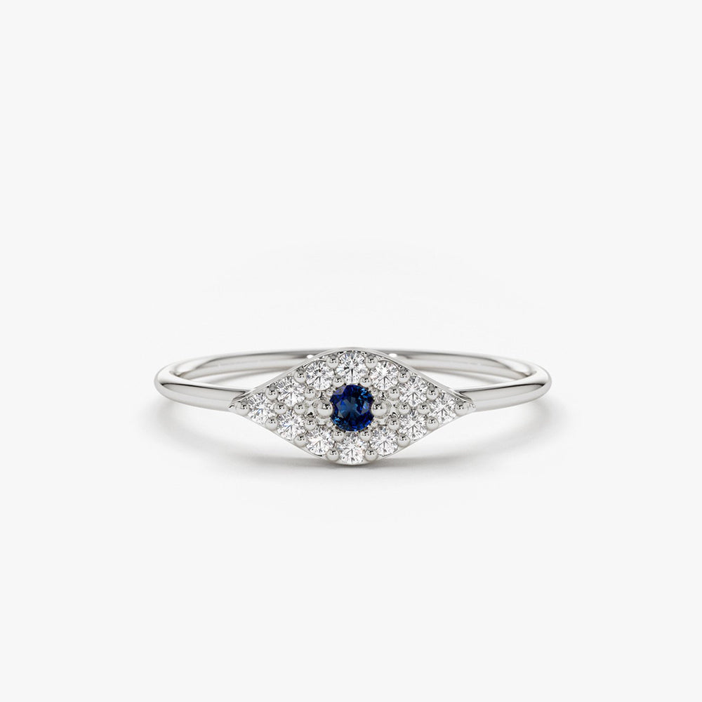 OBFJ1790 - Diamond and Sapphire Evil Eye Ring ring in selectable metal and diamond options - Roselle Jewelry view 6