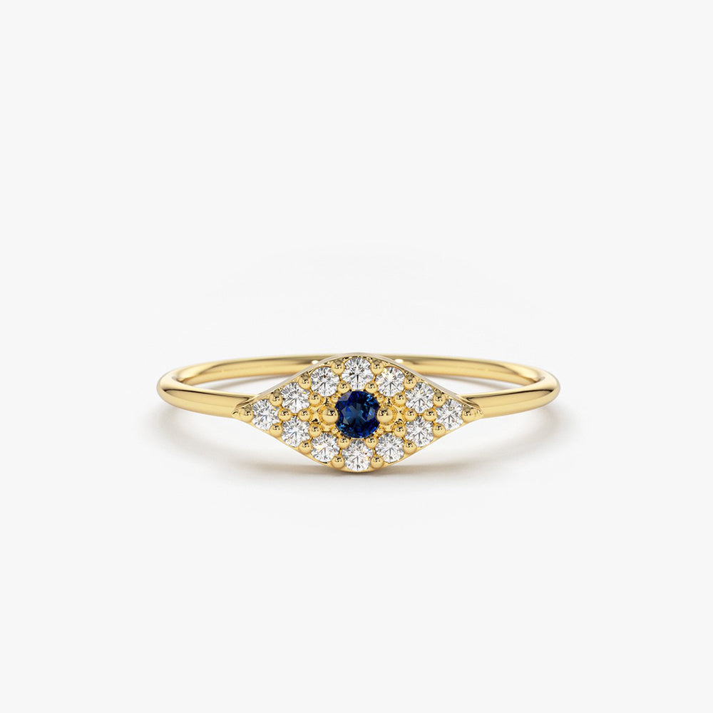 OBFJ1790 - Diamond and Sapphire Evil Eye Ring ring in selectable metal and diamond options - Roselle Jewelry view 1