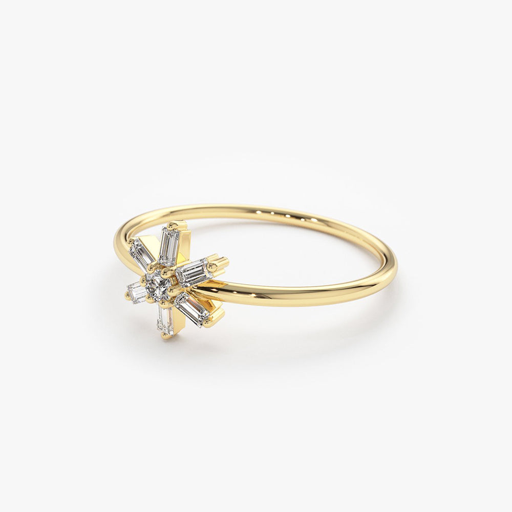 OBFJ1822 - Baguette Diamond Flower Ring ring in selectable metal and diamond options - Roselle Jewelry view 6