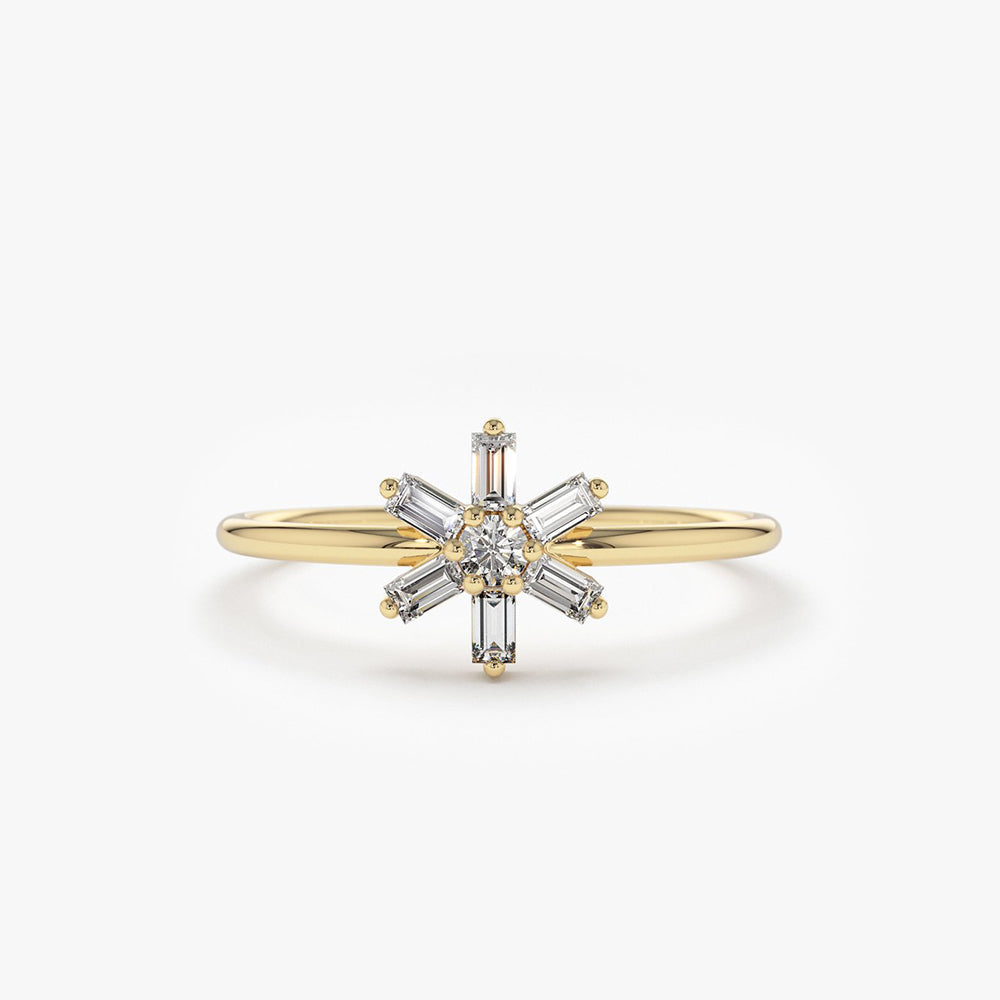 OBFJ1822 - Baguette Diamond Flower Ring ring in selectable metal and diamond options - Roselle Jewelry view 1