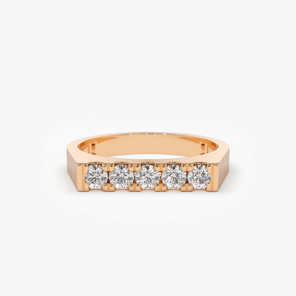 OBFJ1784 - Rectangular Diamond Pinky Ring ring in selectable metal and diamond options - Roselle Jewelry view 5