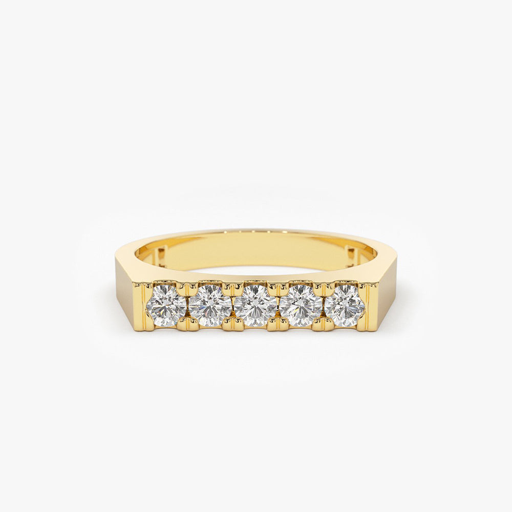 OBFJ1784 - Rectangular Diamond Pinky Ring ring in selectable metal and diamond options - Roselle Jewelry view 1