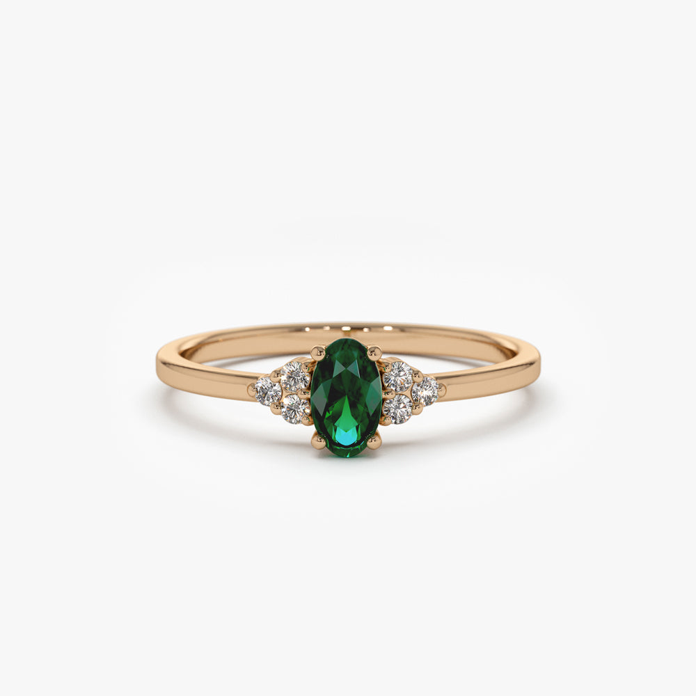 OBFJ1851 - 14K Oval Emerald and Diamond Ring 5