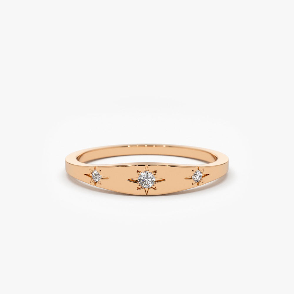 OBFJ1878 - 14K Gold Star Setting 3 Diamond Stacking Ring 7