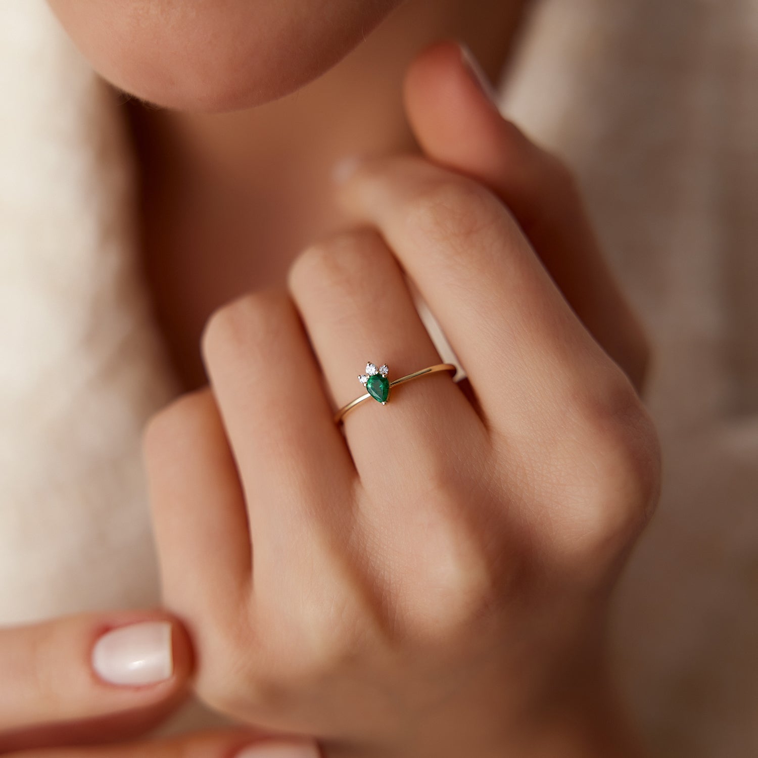 OBFJ1826 - 14k Mini Emerald and Diamond Ring 5