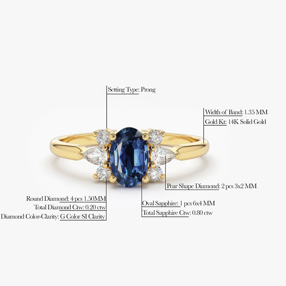 OBFJ1861 - 14k Oval Cut Genuine Sapphire Diamond Ring 6