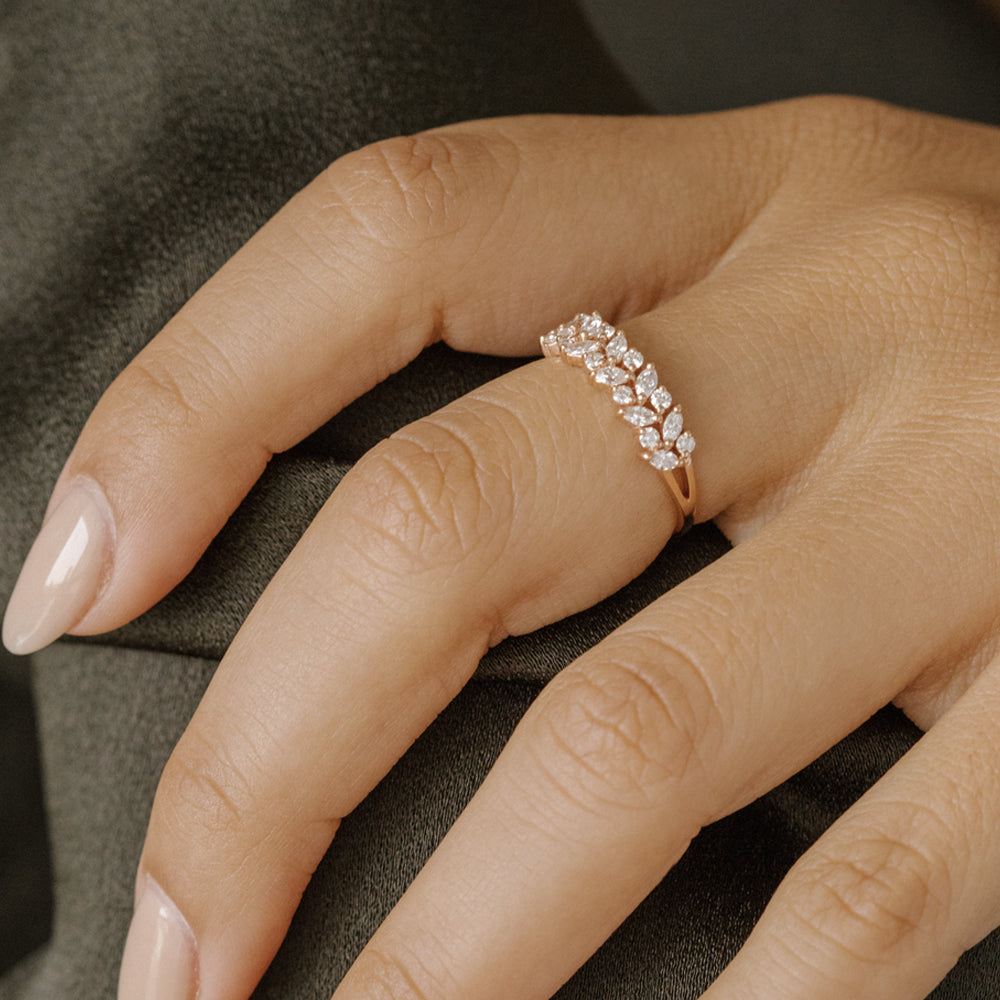 OBFJ1820 - 14K Gold Two Row Marquise & Round Diamond Ring 4