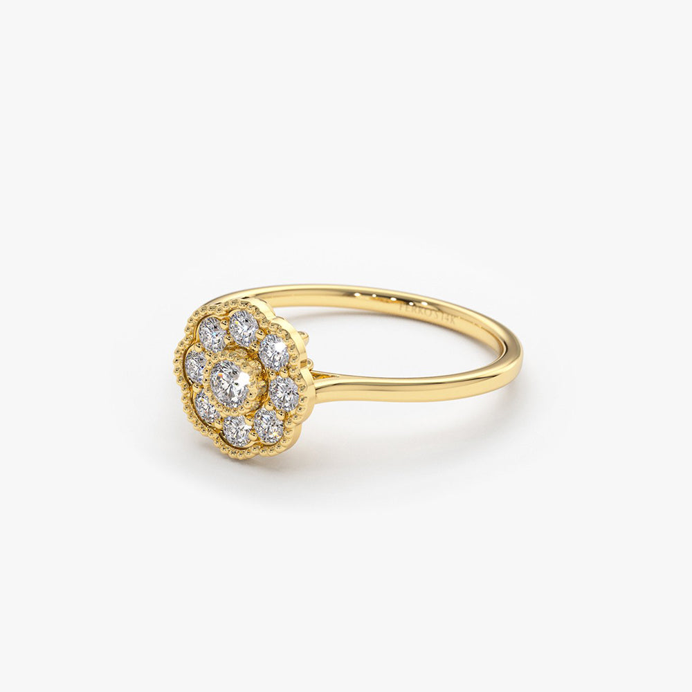 OBFJ1908 - 14K Gold Floral Diamond Ring 7