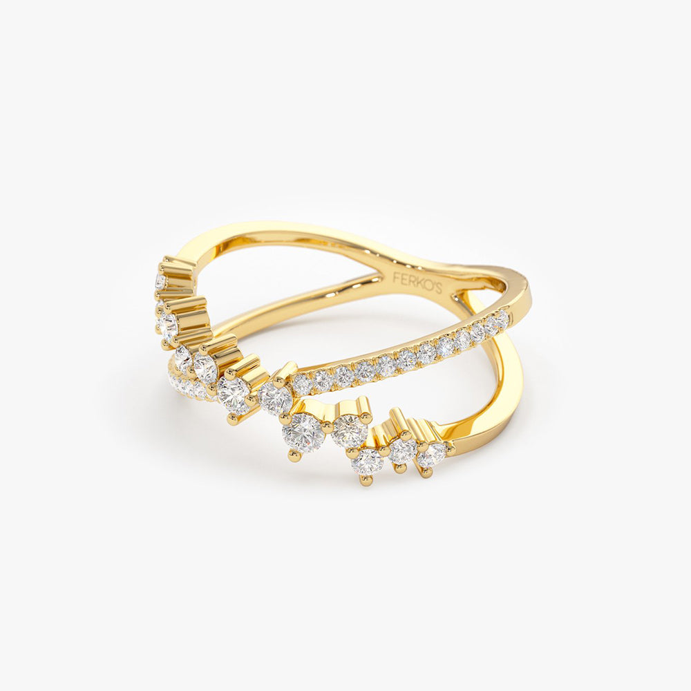 OBFJ2040 - 14k Gold Criss Cross Diamond Cluster Ring 8