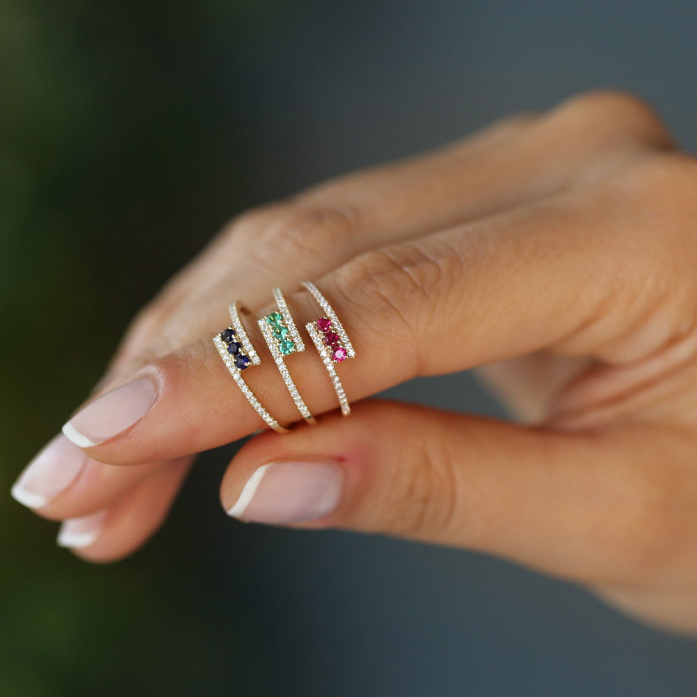 OBFJ2118 - 14k Cross Over Diamond Ring with Round Rubies 4