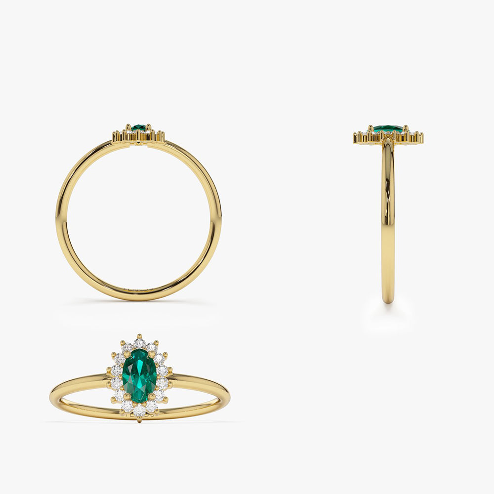 OBFJ2054 - Emerald Ring with Halo Diamonds ring in selectable metal and diamond options - Roselle Jewelry view 9