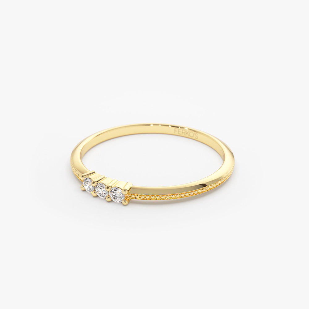 OBFJ2035 - 3 Stone Beaded Diamond Ring ring in selectable metal and diamond options - Roselle Jewelry view 8