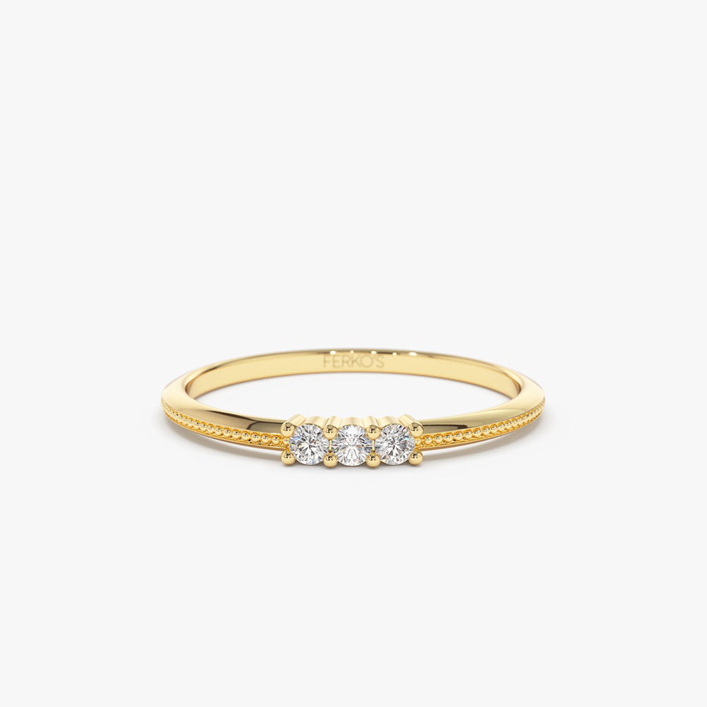 OBFJ2035 - 3 Stone Beaded Diamond Ring ring in selectable metal and diamond options - Roselle Jewelry view 1