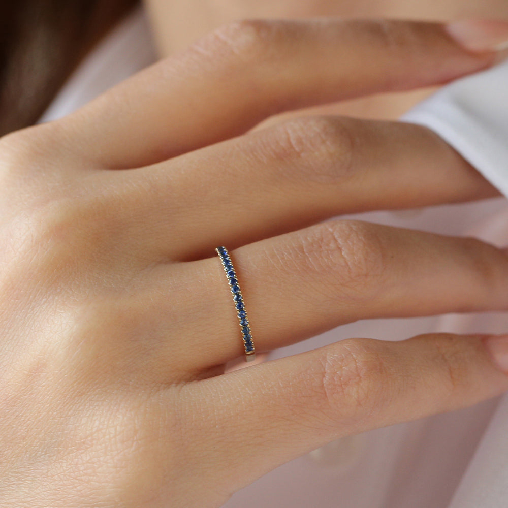 OBFJ2071 - 14k Half Eternity Blue Sapphire Ring 6