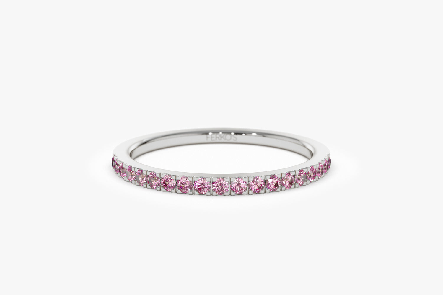 OBFJ2072 - Half Eternity Pink Sapphire Ring ring in selectable metal and diamond options - Roselle Jewelry view 11