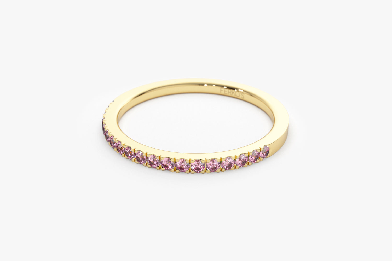 OBFJ2072 - Half Eternity Pink Sapphire Ring ring in selectable metal and diamond options - Roselle Jewelry view 12
