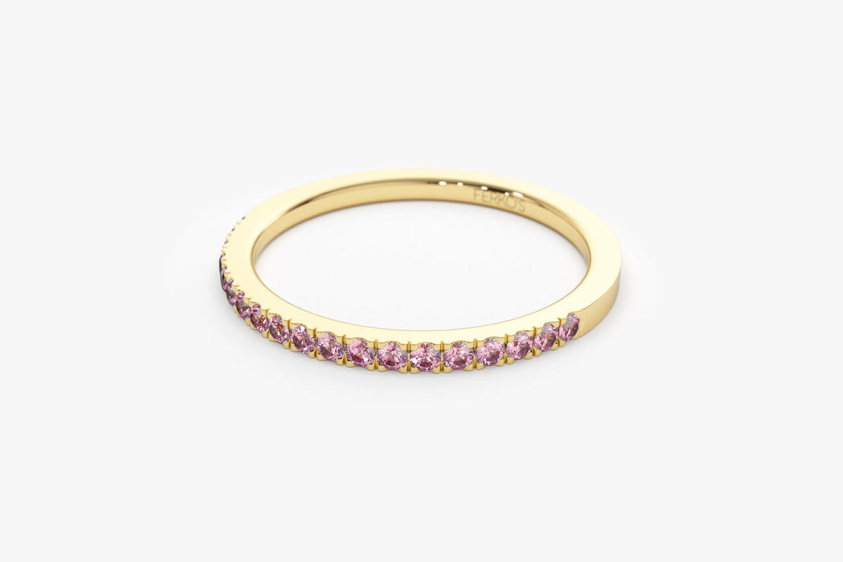 OBFJ2072 - Half Eternity Pink Sapphire Ring ring in selectable metal and diamond options - Roselle Jewelry view 12