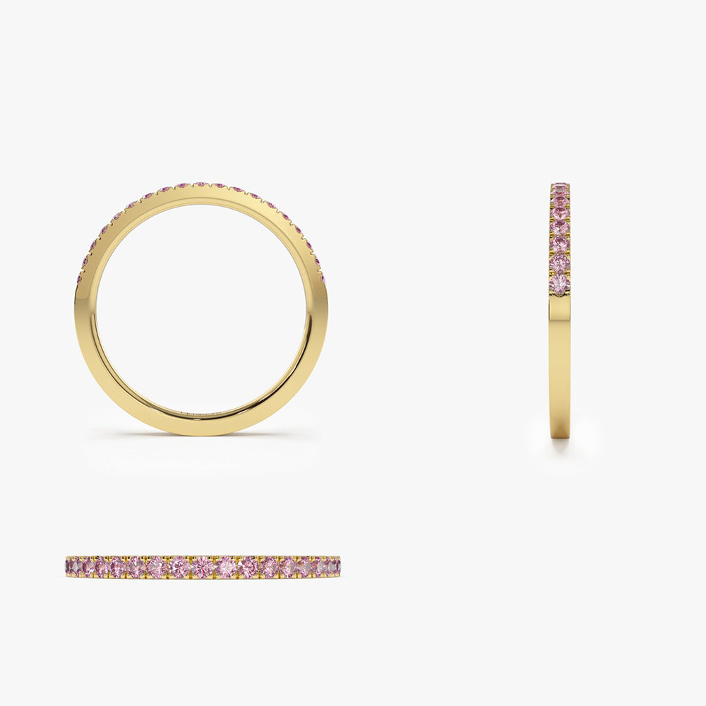 OBFJ2072 - Half Eternity Pink Sapphire Ring ring in selectable metal and diamond options - Roselle Jewelry view 8