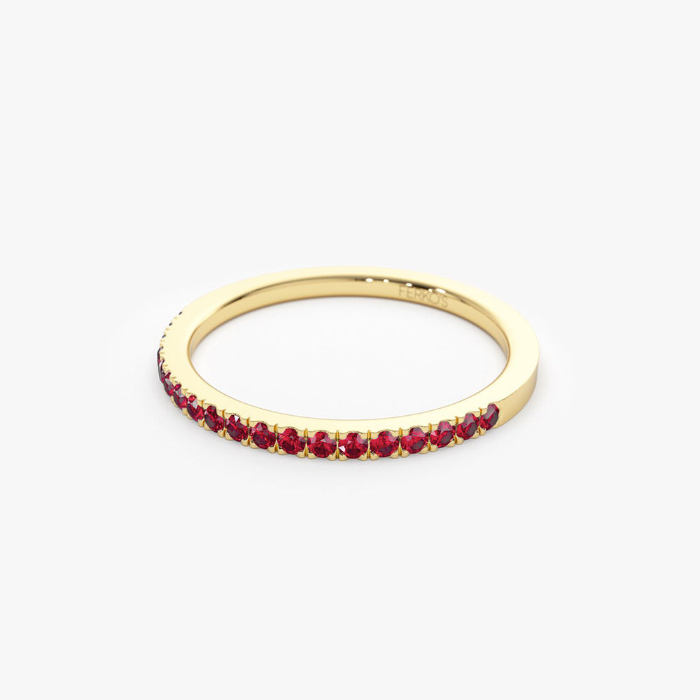 OBFJ2067 - 14k Gold Half Eternity Pave Ruby Ring 6