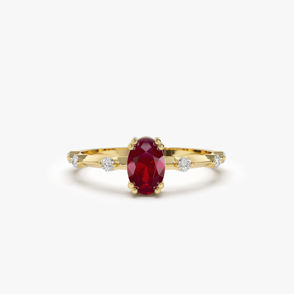 OBFJ2154 - 14k Gold Dainty Diamond Genuine Ruby Ring 1