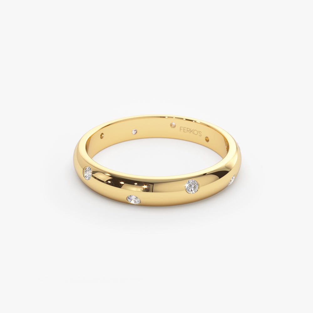 OBFJ2171 - 3MM Dome Burnish Setting Women's Wedding Ring ring in selectable metal and diamond options - Roselle Jewelry view 7